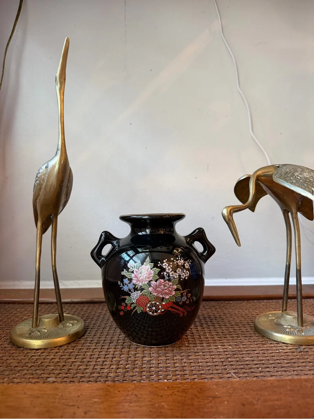 Black Floral Ceramic Vase with Handles - Home Accents